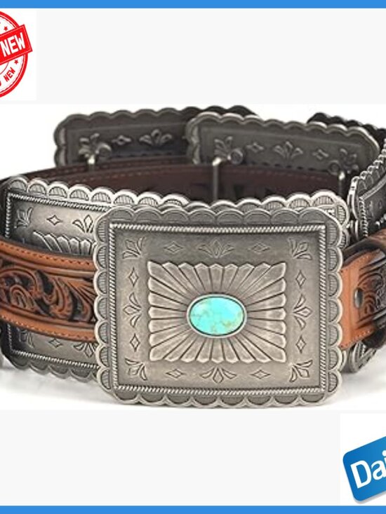 Accessories - Leather Western Belt with Concho Buckle, Size Small, 1.5" Width